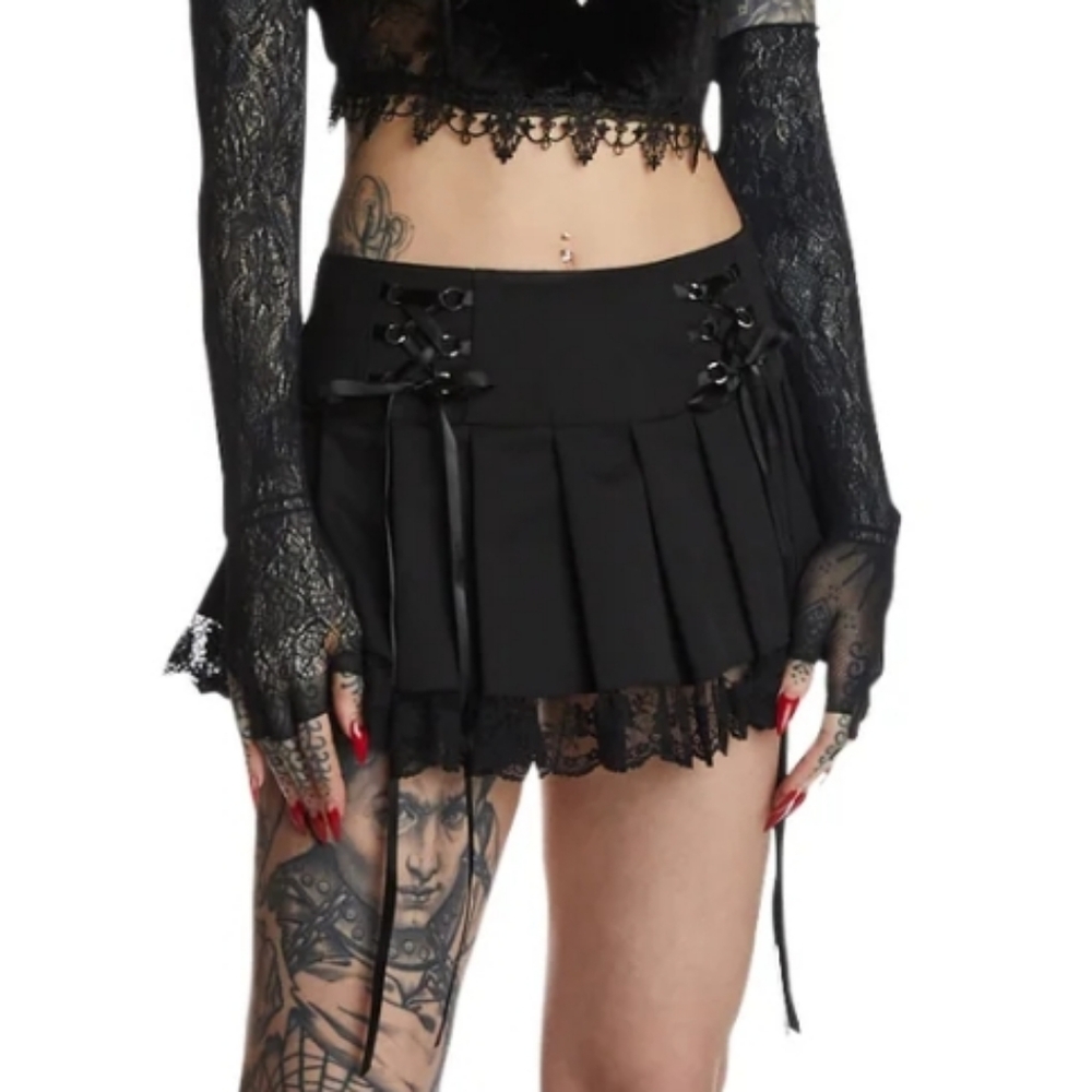 Black Lace-Up Mini Skirt